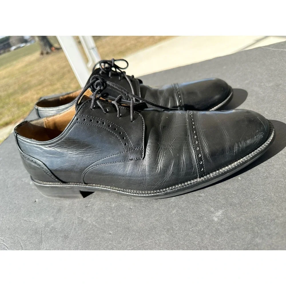 Johnston & Murphy Signature Series‎ Mens Black Leather Cap Toe Oxford Shoes 10.5